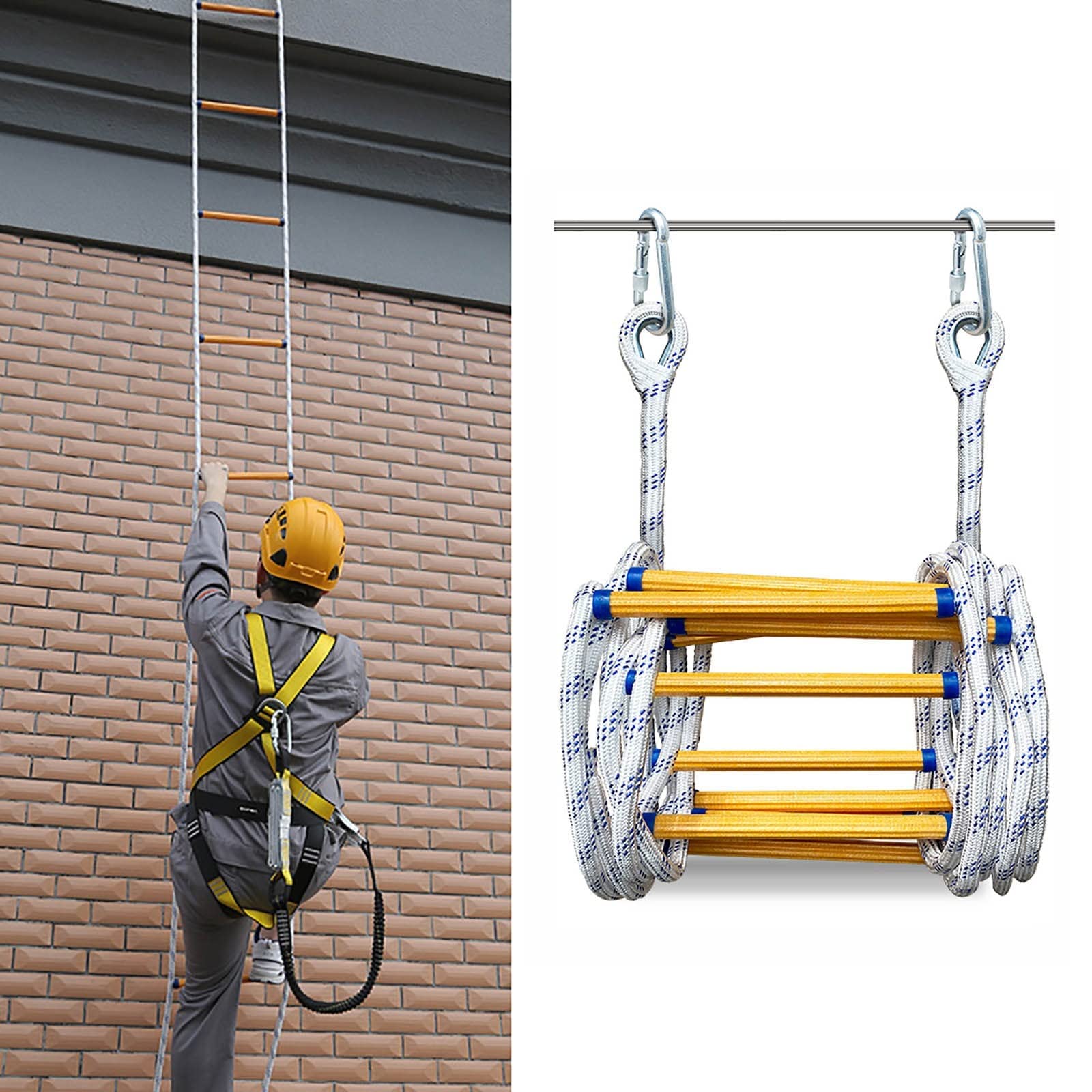 Scala di Emergenza ignifuga, Corda di Sicurezza da 15 Metri, Scala di Soccorso Flessibile, Adatta per Uso Domestico ed Esterno, Strumento Portatile di evacuazione antincendio, Scala di Corda