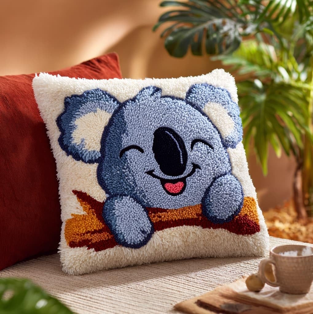 WallustrioaW Latch Hook Pillow Kits 43x43cm,Koala Animals