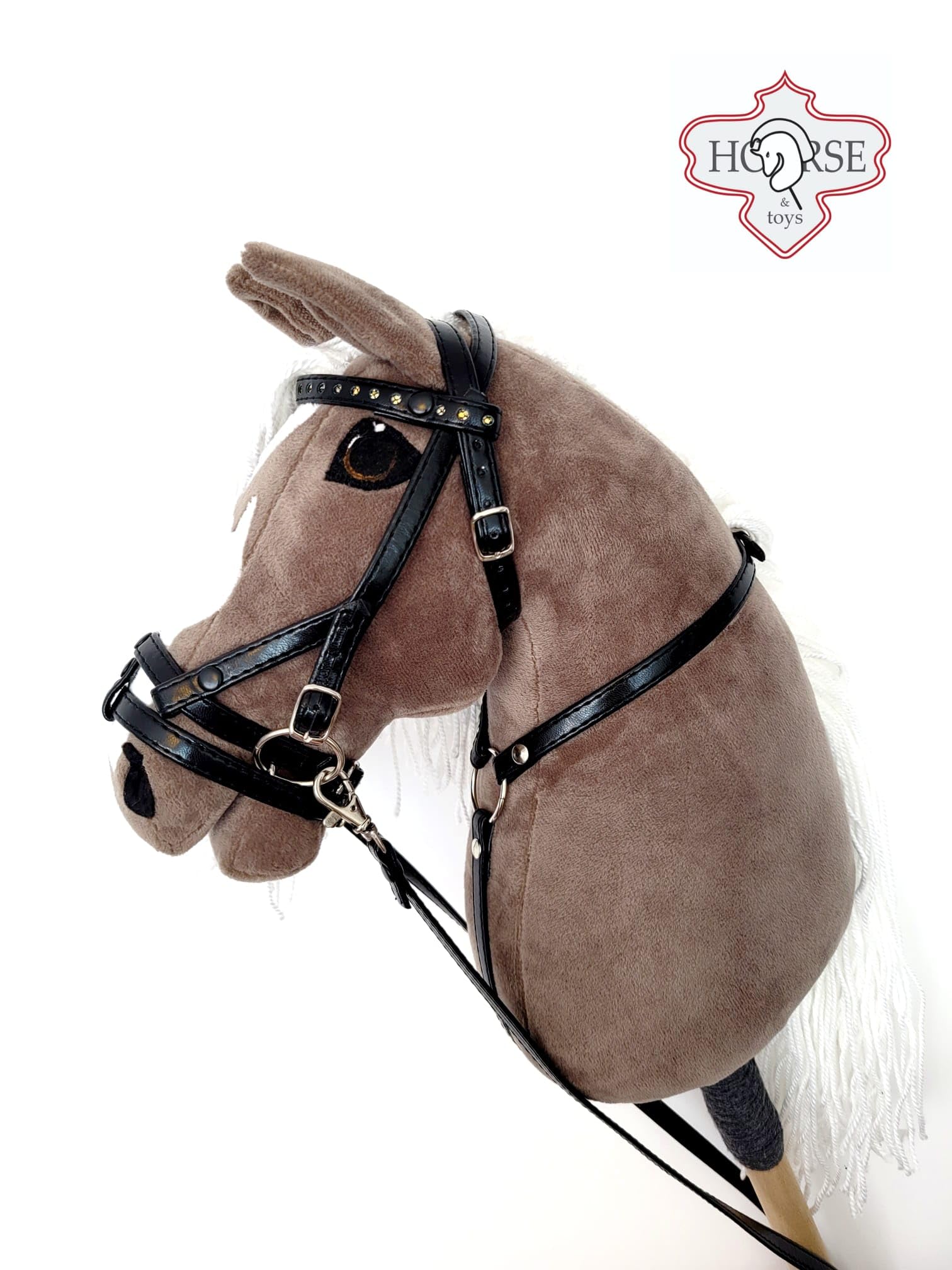 Hobby Horse Grande A3 (Cavallo su mazzo) con briglia come da immagine (grigio chiaro)