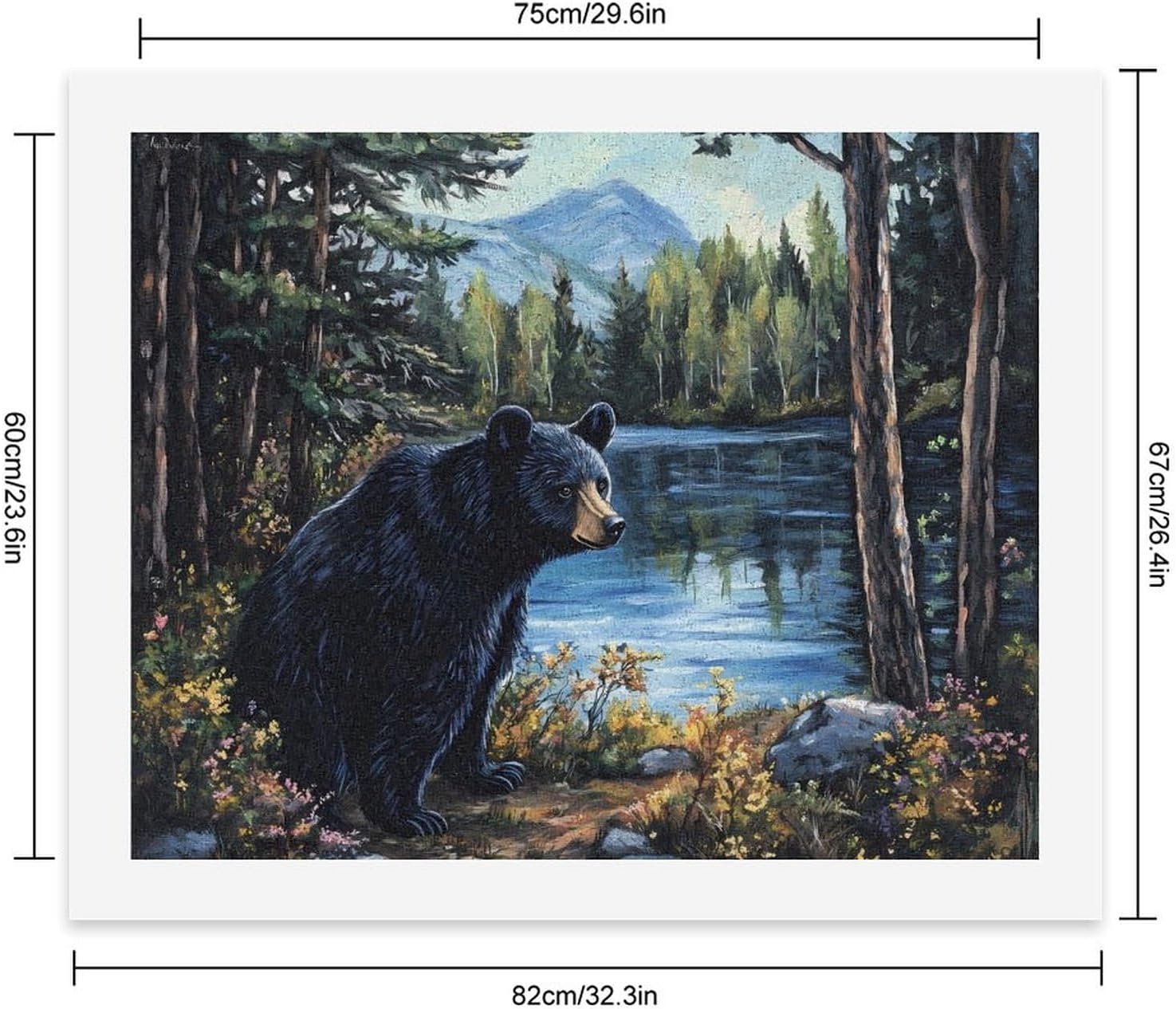 Black Bear in The Lake Funny Digital Oil Painting Horizontal DIY Printed Artwork by Number Kits Decor Gifts for Adults