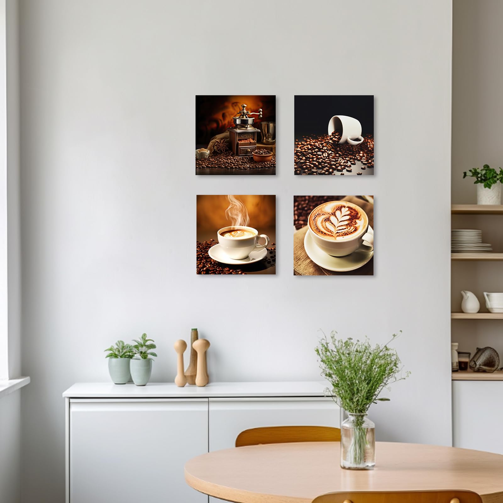 ZXHYWYM Kitchen Wall Decor 4 Pieces Coffee Bean Latte Canvas