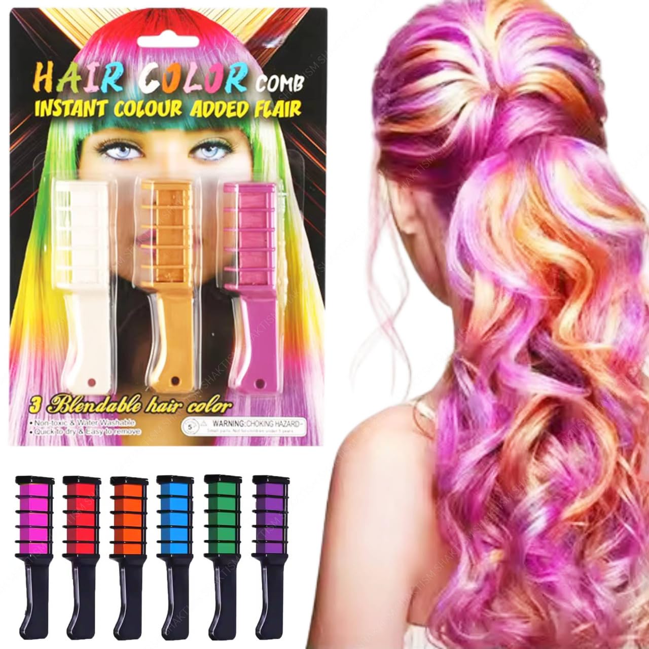 SHAKTISM Temporary Hair Colour Combs Set, 3 Blendable Colours, Non-toxic and Washable, Quick-dry-image-36