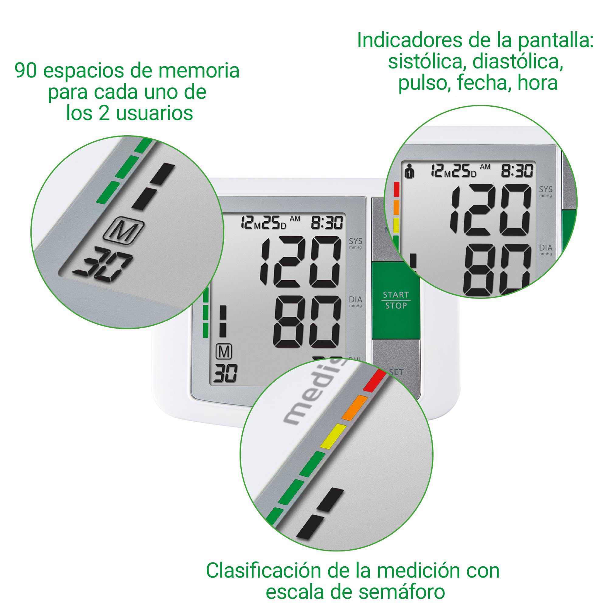 Medisana BU 510 Tensiómetro de brazo, medición precisa de la presión arterial y el pulso con función de memoria, escala de semáforo, indicación de latidos irregulares, Color Gris, Blanco