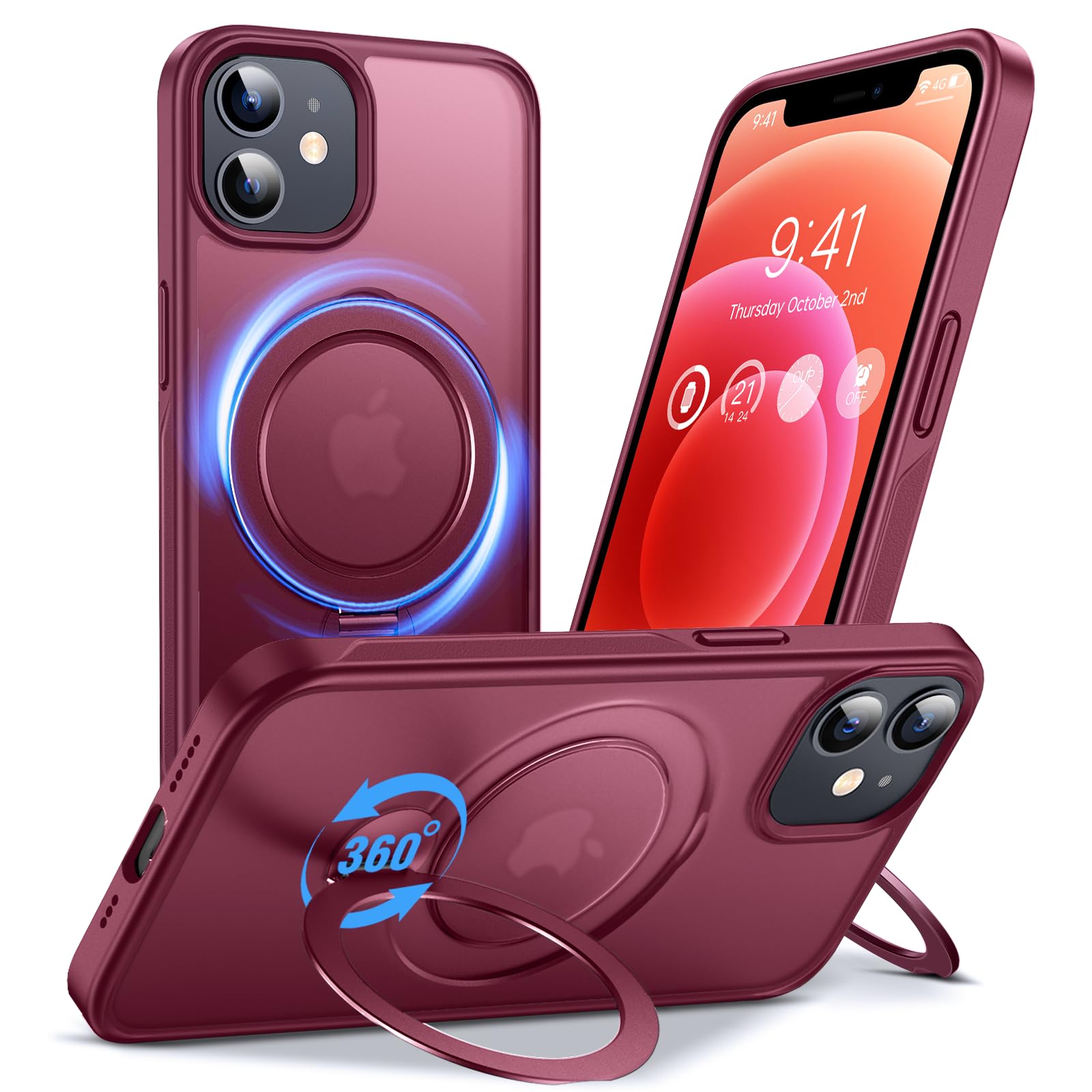 Anqrp 360° ALL-in-ONE Stand Case for iPhone 12/12 Pro Case with Rotatable Magnetic KickStand Ring Holder