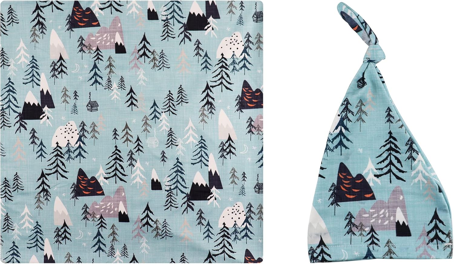 Newborn Receiving Blanket Swaddle Blanket Hat Set for Baby Snug Wrap (Mountain&Tree) - Image 6