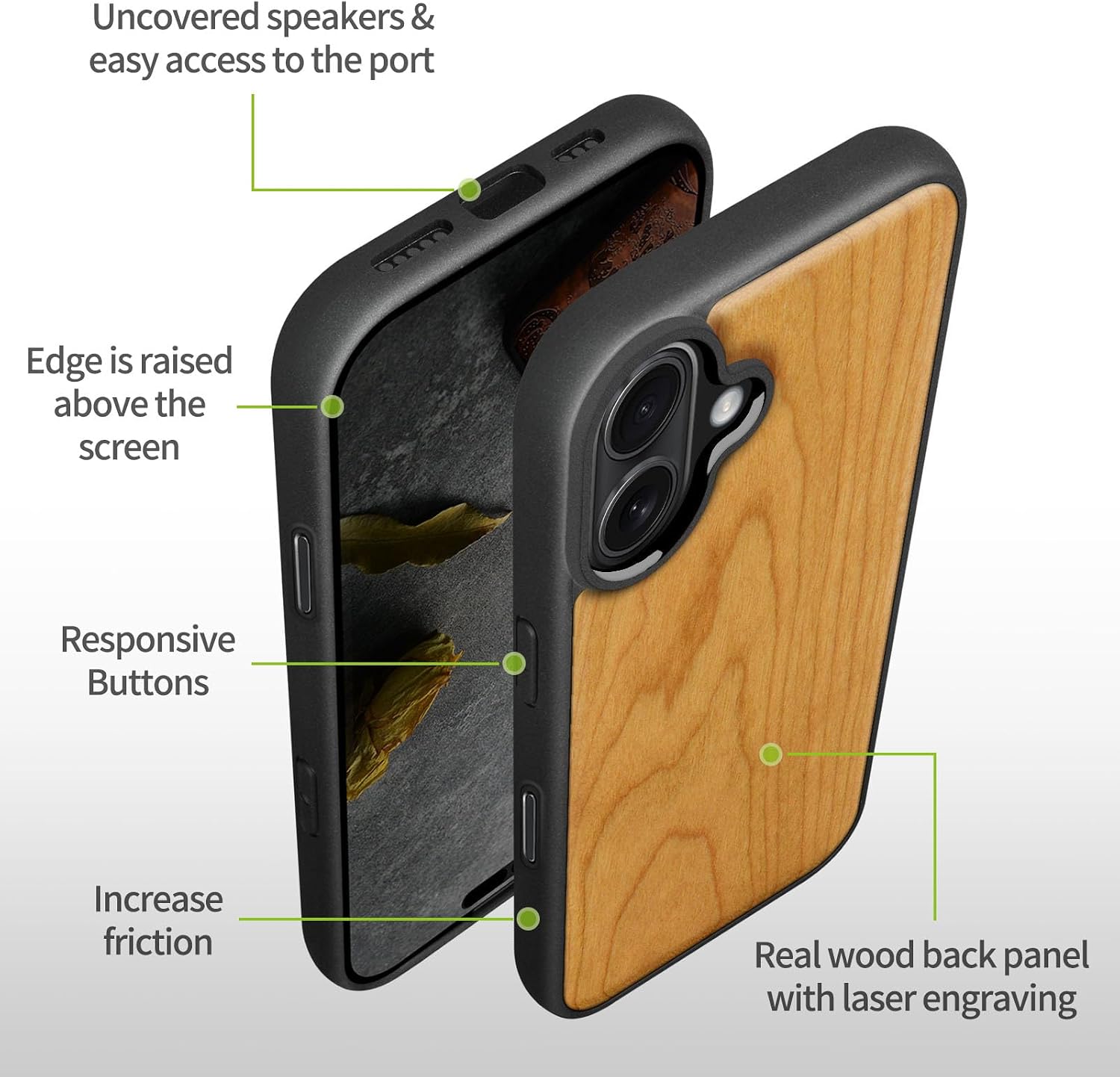 Carveit Magnetic Wooden Case for iPhone 17 Case, Wood Artisan Engraved & Black Soft TPU Shockproof Cover, Compatible with MagSafe Wireless Chargers (Natural Grain) Cherry