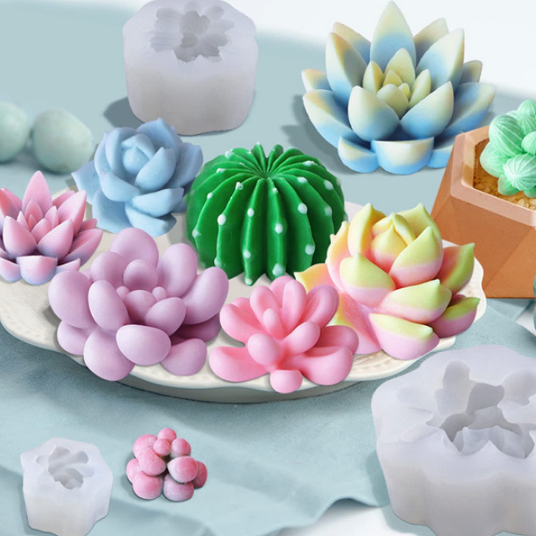 Lot De 9 Moules En Silicone Pour Plantes Succulentes - Pour Bougies, Savons, Chocolats - DIY Créatif