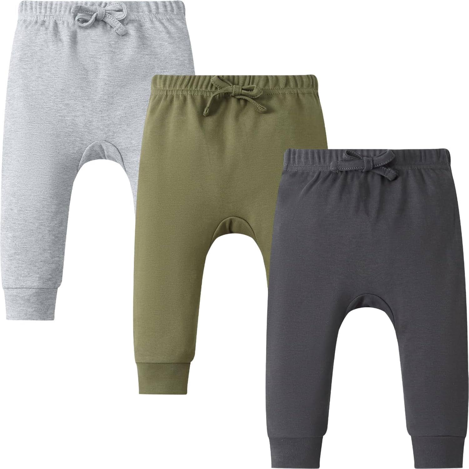 GFQLONG Baby Boy Jogger Pants Organic Cotton Infant Bottom for 0-24 Months | 100% organic cotton baby clothes,soft,breathable,stretchy baby boy pants,3-pack set with spacious diaper crotch