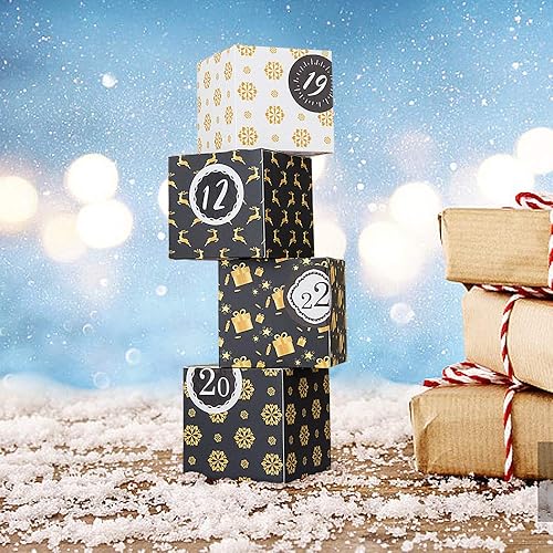 Miniatura 8 de Kesoto Cajas vacías de calendario de Adviento, 24 cartones impresos DIY Calendario de Adviento para hacer y rellenar, blanco y negro