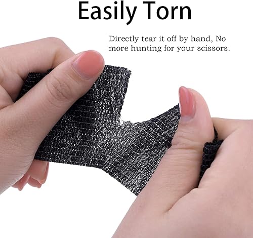 Miniatura 3 de Paquete de 24 vendajes cohesivos autoadherentes, 2 pulgadas x 5 yardas, cinta elástica de agarre negro para perros, vendajes atléticos para primeros