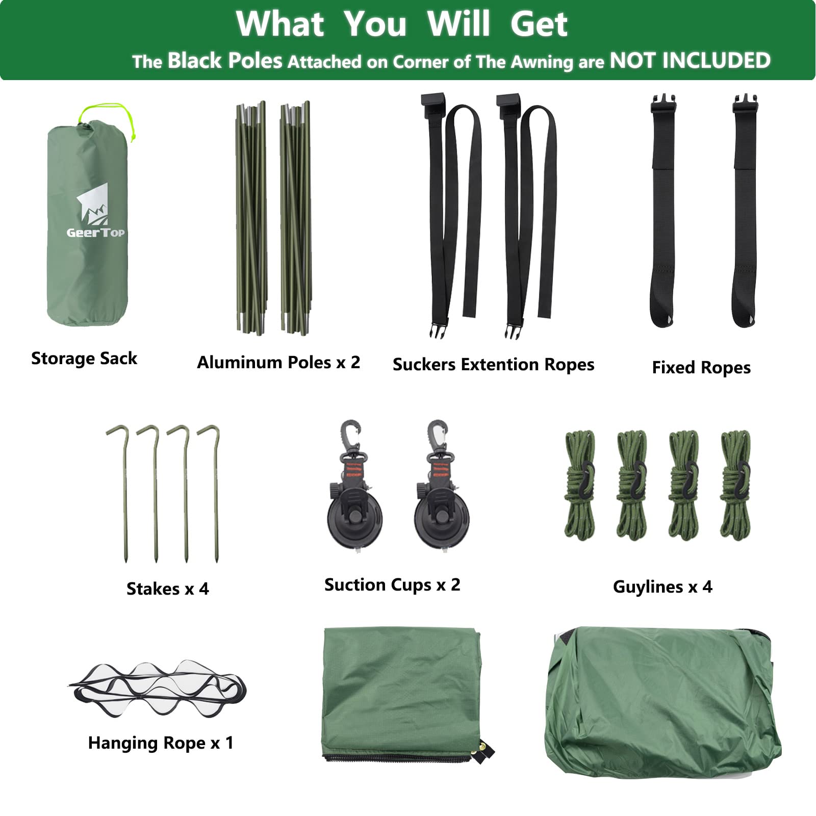 GEERTOP Car Awning for SUV Lightweight Truck Canopy Tailgate Tent Sun Shelter Shade Waterproof Vehicle Awning for Van RV Jeep Outdoor Car Camping