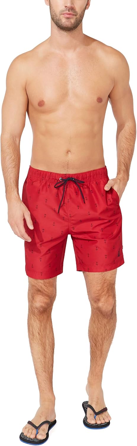 Nautica Mens Quick Dry All Over Classic Anchor Print Swim Trunk