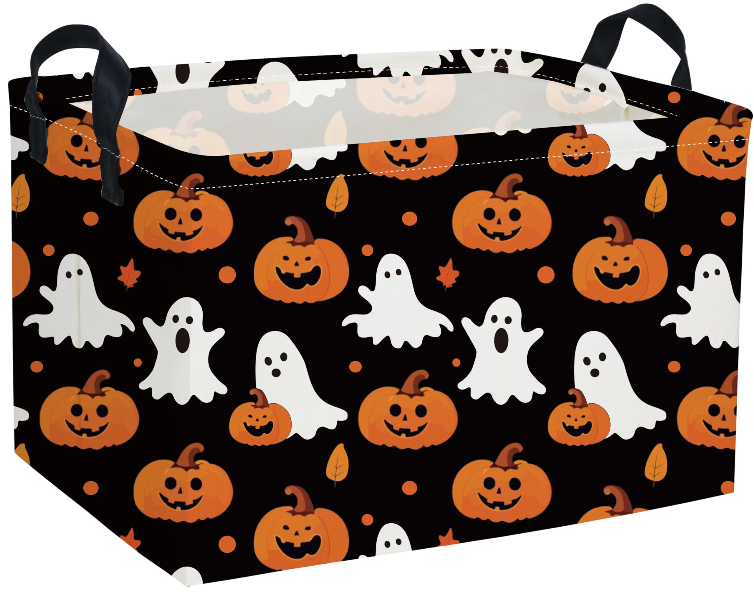 Essme Rectangular Halloween Baskets,Ghost Storage Box,Cute Basket for Kids Room Decor, Book Bins,Shelf Basket.（Balck Ghost