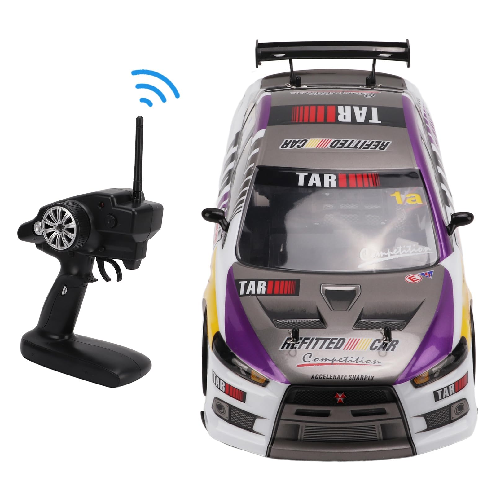 VGEBY 1/10 2.4G 4WD RC Samochód Wyścigowy do Driftu, Dioda LED Dużej Mocy, Lampa Kaskaderska, Zdalnie Sterowana, Zabawka Elektryczna z podwójną komorą Baterii i Oponami do Driftu, dla (2 baterie)