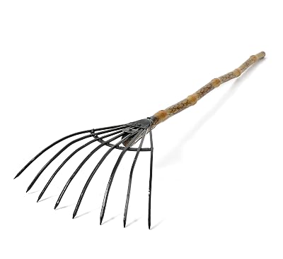 KRUFE 15-Inch Wide Mild Steel Straw Fork with Bamboo Handle - Durable and Ergonomic Garden Tool for Efficient Straw, Hay