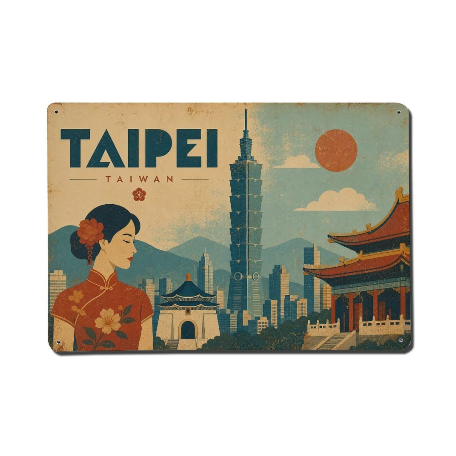 Huiyhb 8X12inch(20X30cm) Vintage Travel Taiwan Taipei Metal Tin Sign