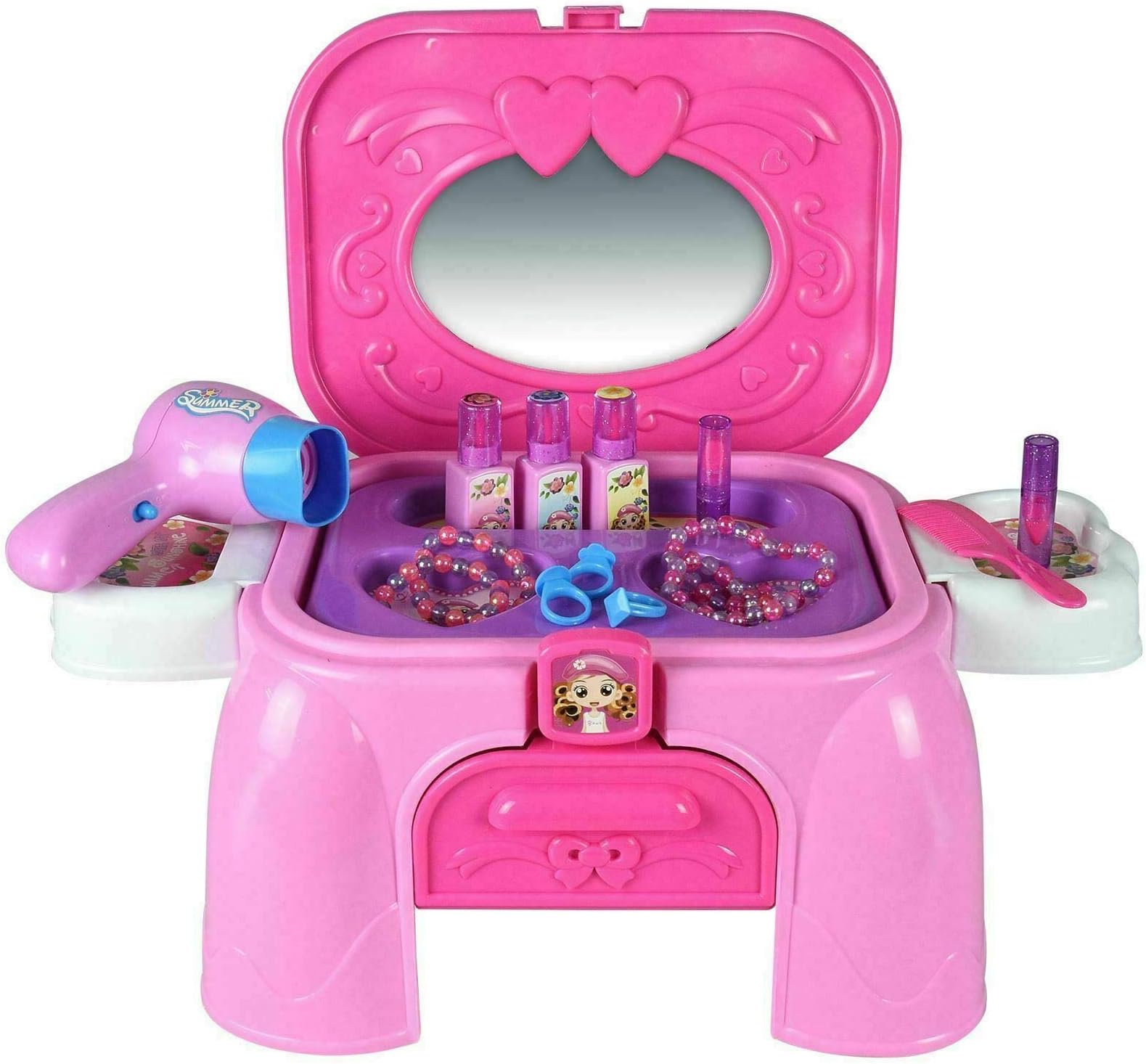 Inside Out Toys Childrens Pretend Play Dressing Table/Beauty Parlour Set in sturdy stool/carry case