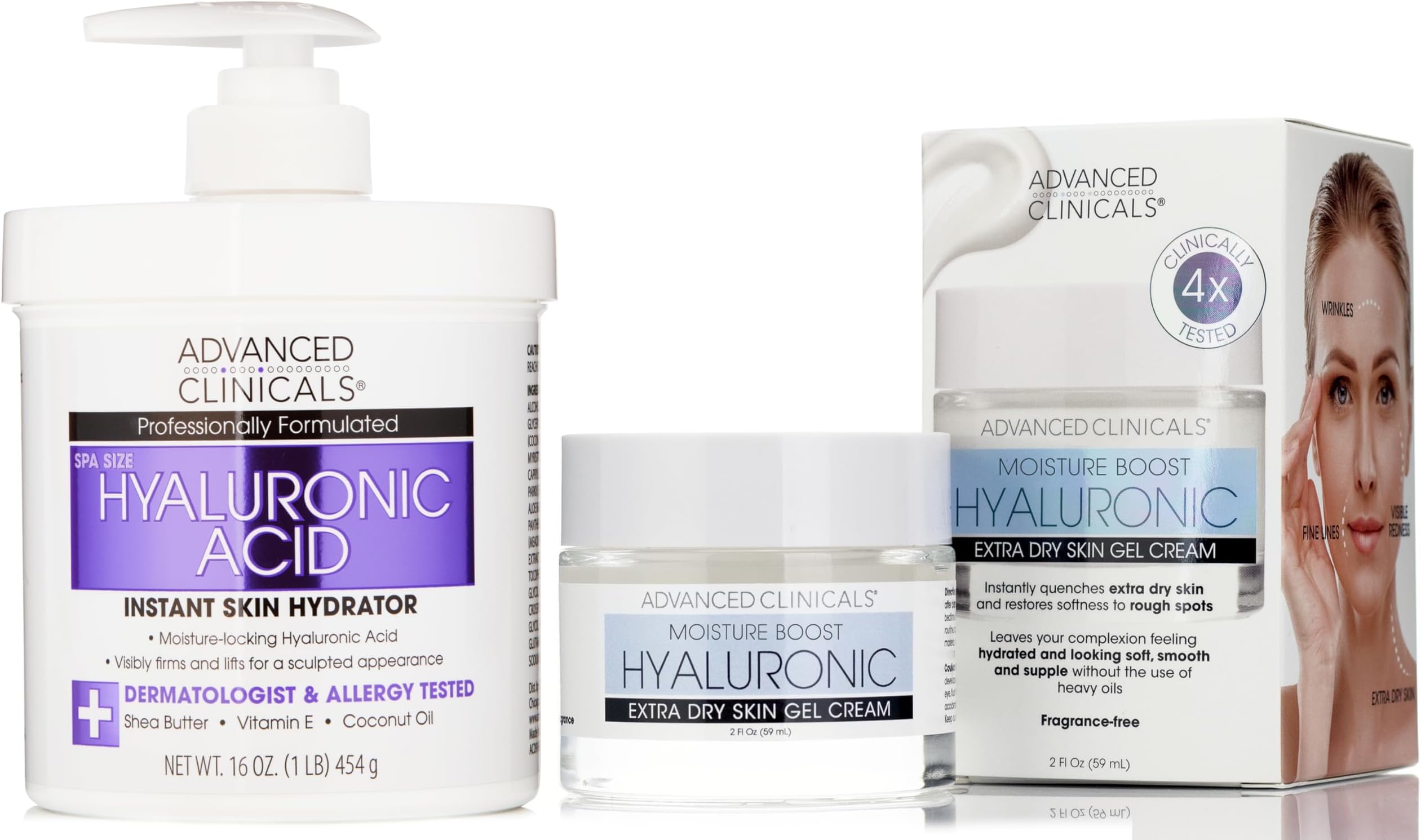 Advanced Clinicals Hyaluronic Acid Face Moisturizer Gel Cream + Hyaluronic Acid Body Cream 2pc Hydrating Skincare Set For Women & Men To Reduce Appearance Of Dry Skin, Wrinkles, & Fine Lines, 2pc Set