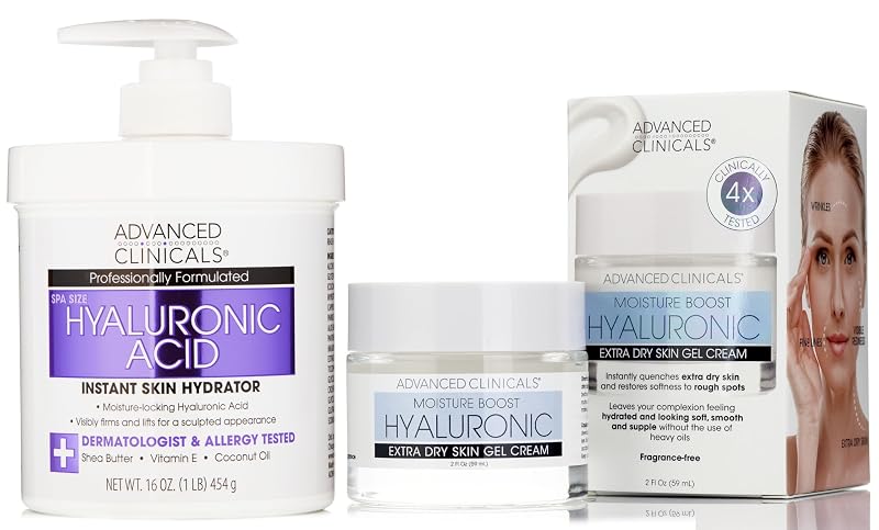 Advanced Clinicals Conjunto de cuidados com ácido hialurônico para rosto e corpo, 2 unidades
