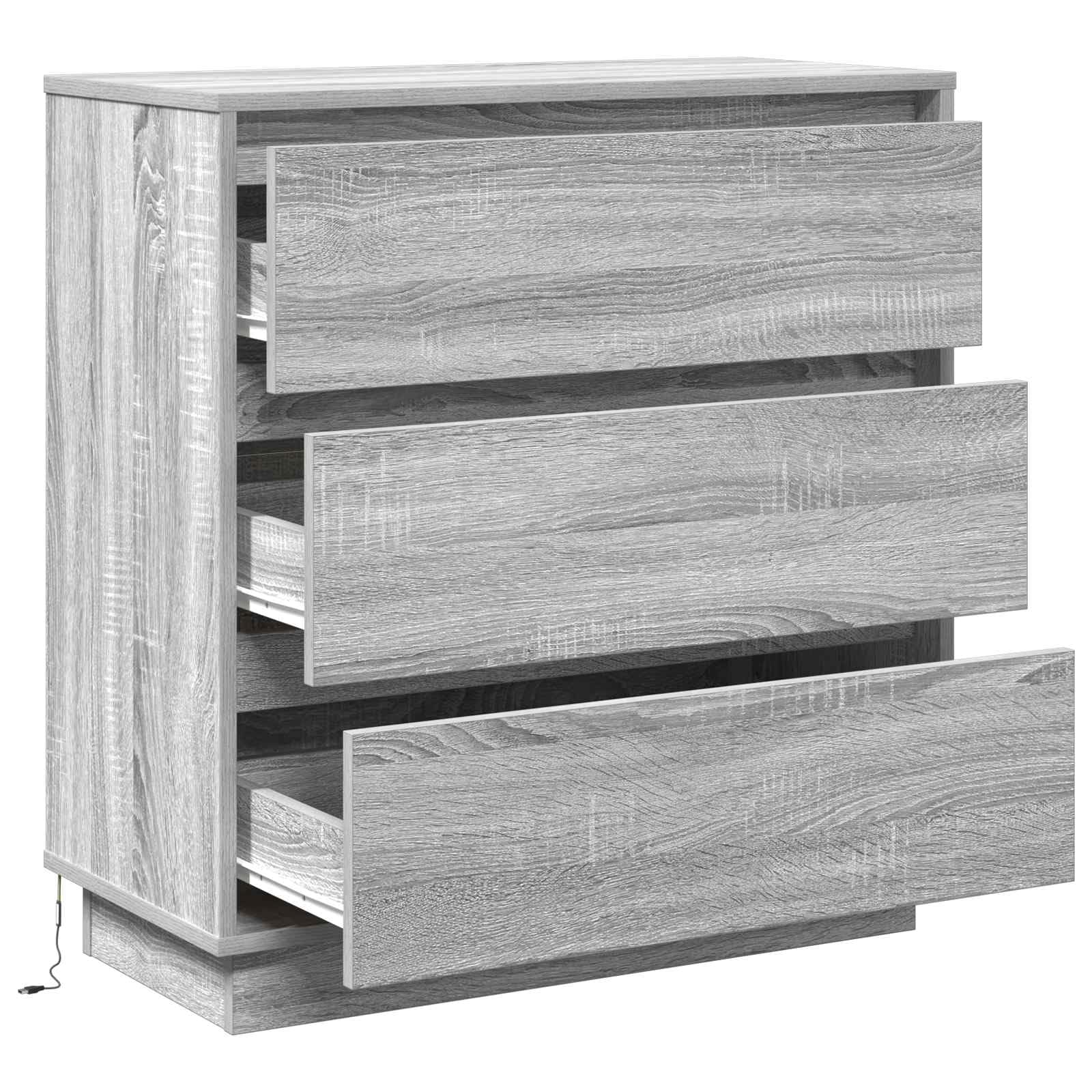 Nachttisch mit 3 Schubladen Grau 71 x 34,5 x 75 cm Holzwerkstoff Moderne Beistelltisch Kommode für Schlafzimmer und Kinderzimmer mit Stauraum, USB-Lichterkette, platzsparend