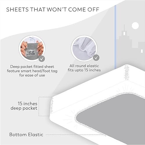 Miniatura 6 de Color Sense Sábanas ricas de algodón percal para hotel, sábanas de tamaño Queen a cuadros grises, resistentes a las arrugas, cepilladas para mayor
