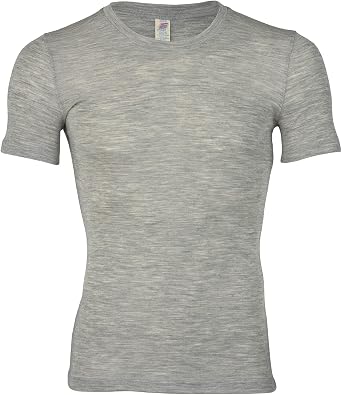 Mens Thermal Underwear Base Layer Short Sleeve T-Shirt Top, Organic Merino Wool Silk