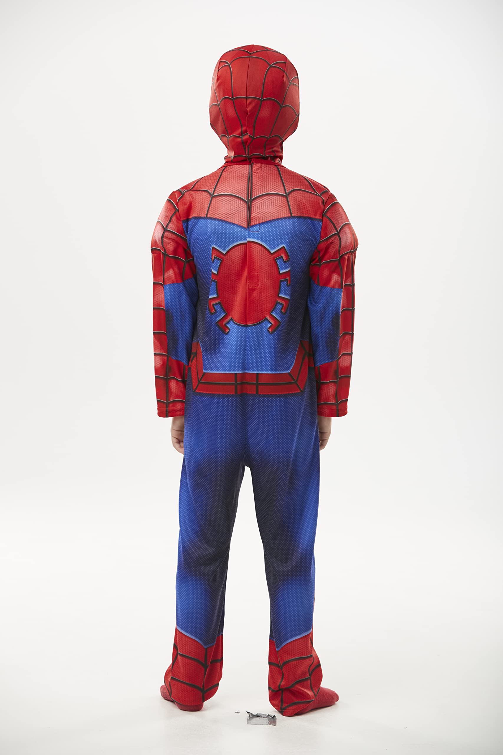 RUBIE'S SPIDER-MAN - Officieel Marvel - Deluxe Spider-Man-kostuum voor kinderen, maat 5-6 jaar. Kostuum met gewatteerde spieren bivakmuts met klittenbandsluiting geïntegreerde laarzenafdekking