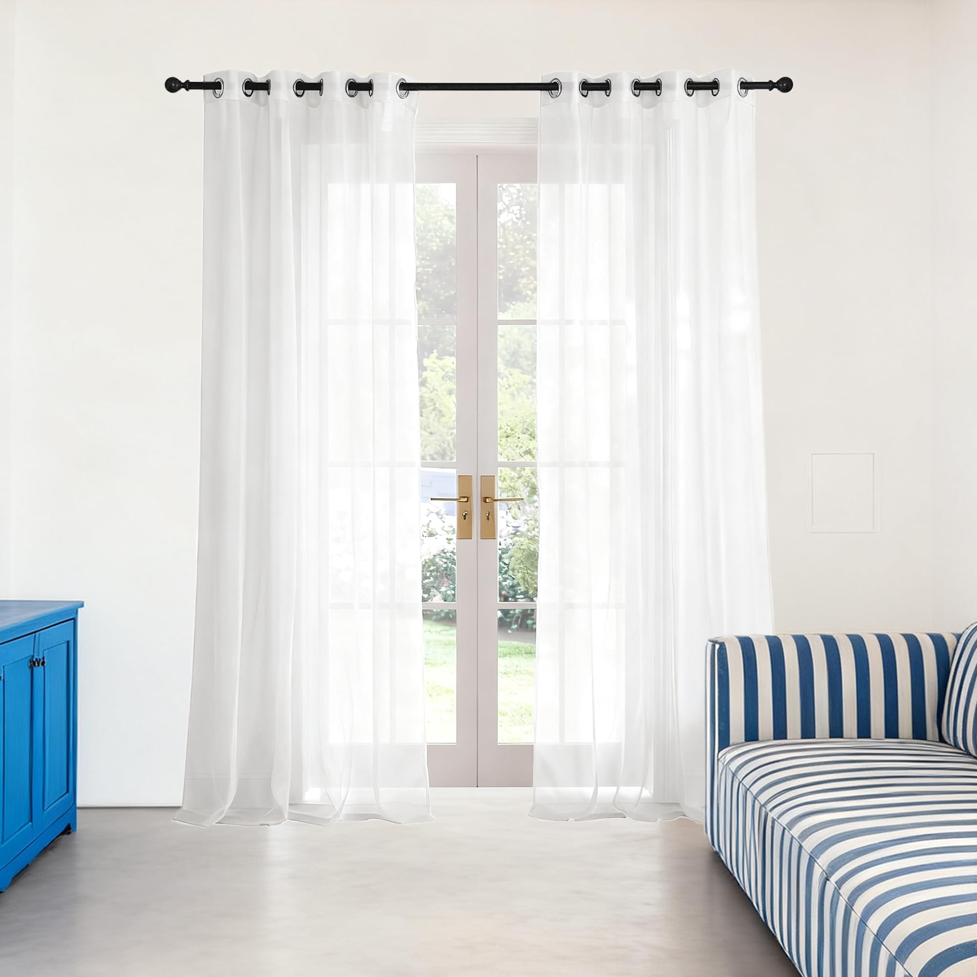 Voilage intérieur 360 x 325 cm transparent blanc avec oeillets de salon