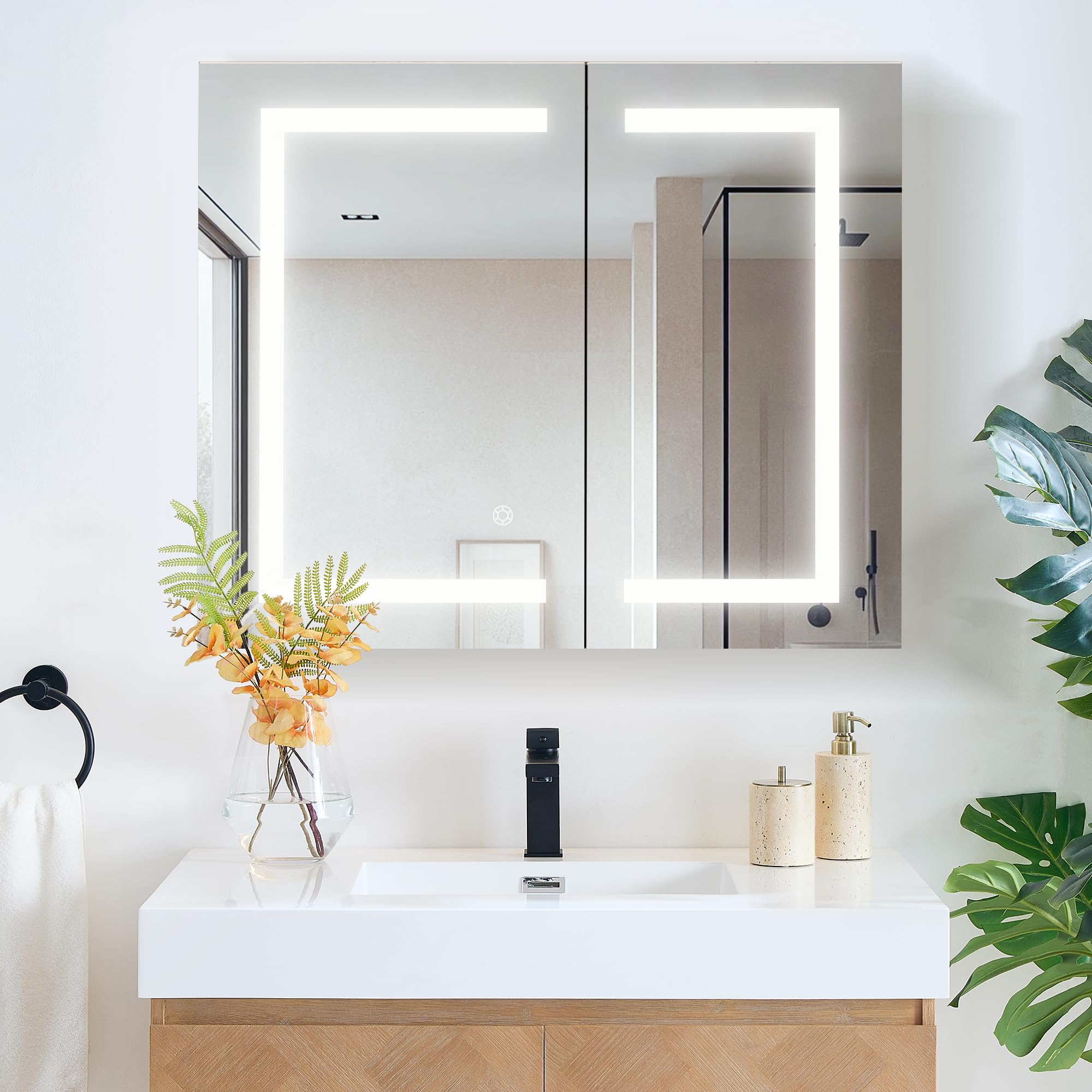 ALTAIR Lighted Medicine Cabinets for Bathroom, 30x36 Inches Bathroom Medicine Cabinet with LED Mirror, Recessed or Wall Mounted Medicine Cabinet, Adjustable Storage Space and 3-Color Dimmer