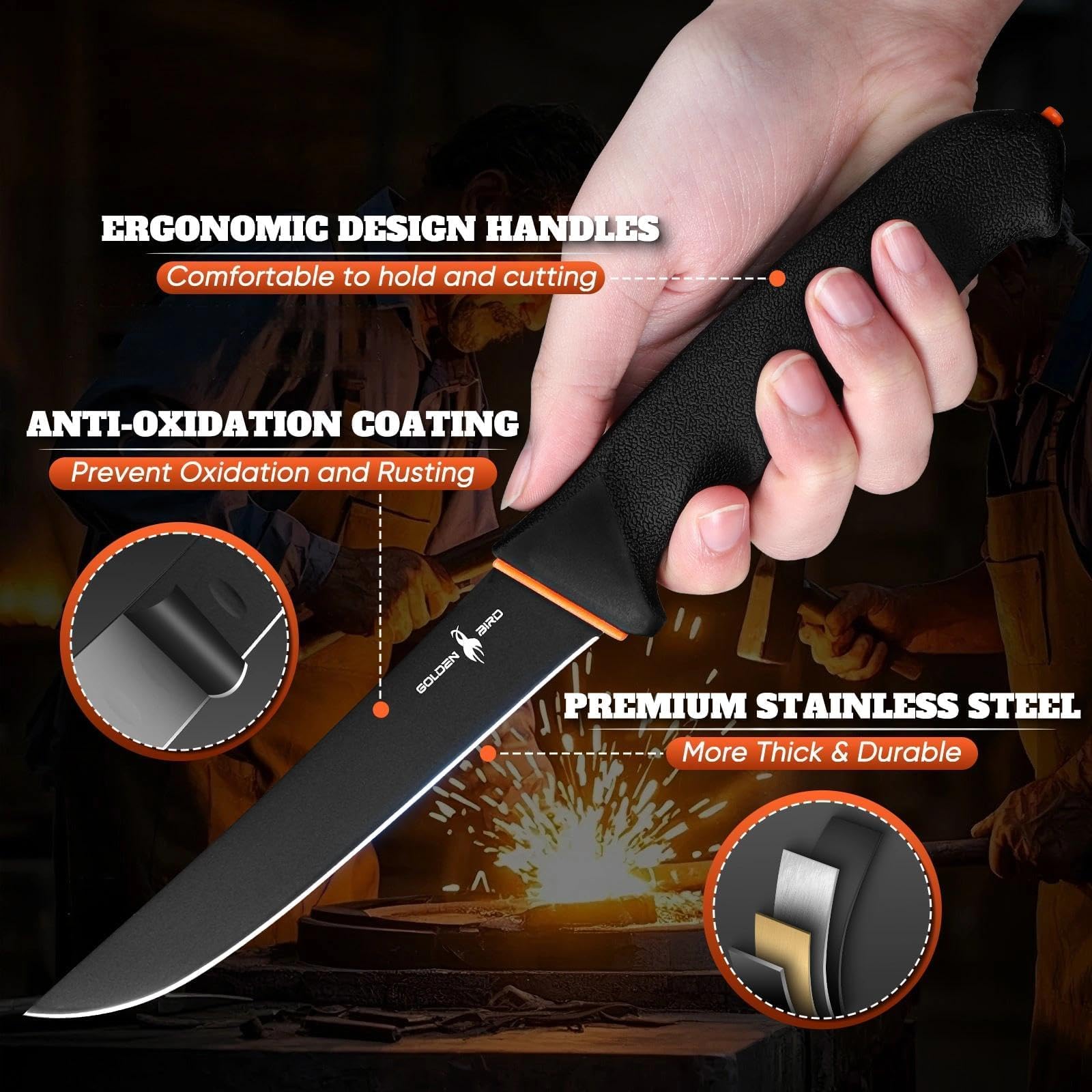 Golden Bird Butcher Knife Set - Meat Processing Knives -4 Golden Bird Butcher Knife Set - Meat Processing Knives -4
