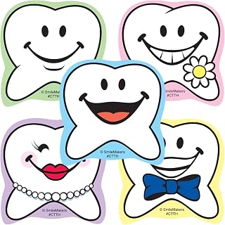 SmileMakers Happy Tooth Shaped Stickers - Prizes and Giveaways - 100 per Pack