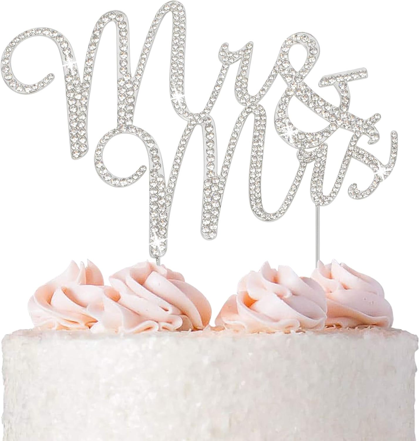 Mr and Mrs Wedding Cake Topper - Premium Silver Metal - Sparkly Wedding Bridal Shower or Anniversary Cake Topper - Now Protected in a Box