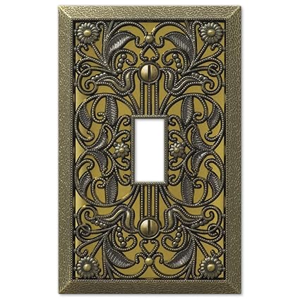 Amerelle 65TAB Filigree Cast Metal Toggle Wallplate, Antique Brass