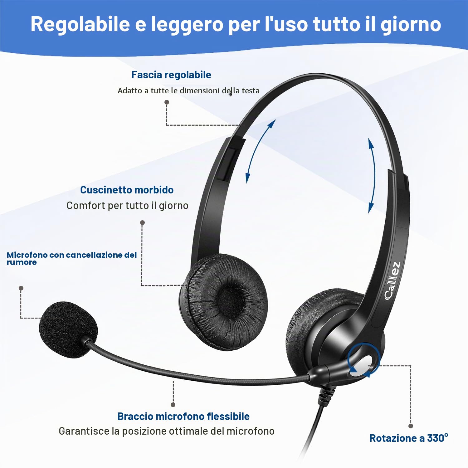 Cuffie Telefono Fisso RJ9 con Microfono a Cancellazione del Rumore, Auricolare Telefonica per Cisco 7821 7975G 7861 7941G 8845 8851 6851 9971, Plantronics M12 M22 Amplificatore, Call Center Ufficio