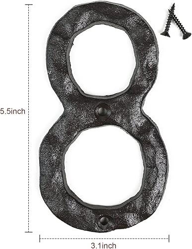 Miniatura 10 de Fitous Números de casa de 5.5 pulgadas, color negro, de hierro fundido, acabado rústico original, número de dirección de la casa para exteriores,