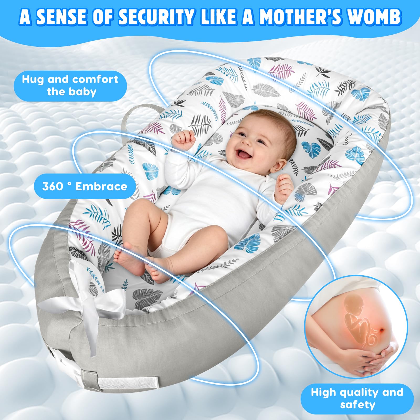 Reducteur de Lit Bebe, Lit Bébé Nouveau-Né 90x50 cm, Doux et Confortable, 100% Coton, Couffin Réversible, Portable avec Poignée de Transport, pour Filles et Garçons de 0 à 24 Mois