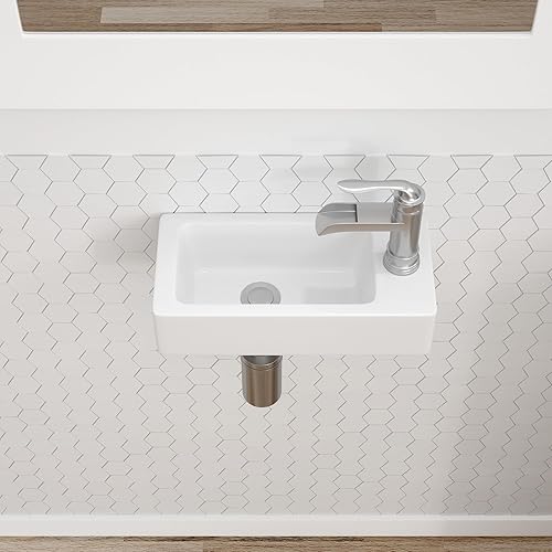 Dcolora - Fregadero flotante de 14.5 x 7 pulgadas, pequeño fregadero de baño montado en la pared, rectangular flotante de porcelana de cerámica