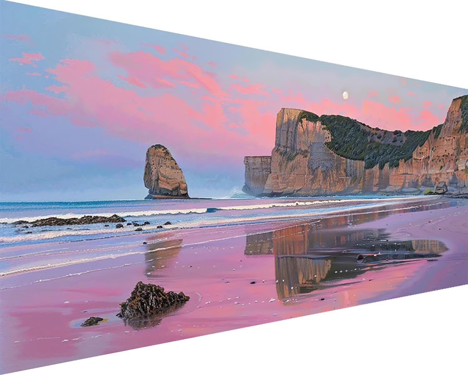 Malen Nach Zahlen Erwachsene Meer Malen Nach Zahlen Strand Paint by Numbers Farbige Leinwand mit Pinselset Acrylfarben Kreativ Set für Erwachsene, Home Wand Deko Wohnzimmer Geschenke 40x80cm o4-95