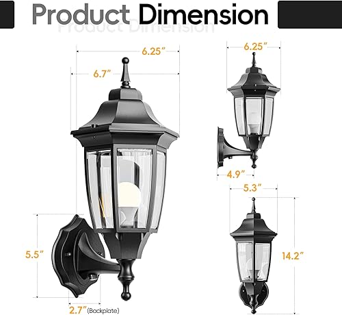 Miniatura 6 de EMART Luz de porche frontal para exteriores, anticorrosión, aluminio impermeable y pantallas de vidrio, lámpara de pared moderna para exteriores,