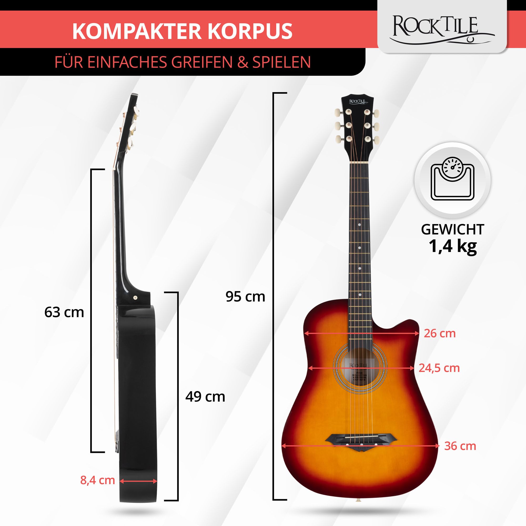 Rocktile WSD-5C-SB Chitarra Acustica Dreadnought Slim Line Set Sunburst