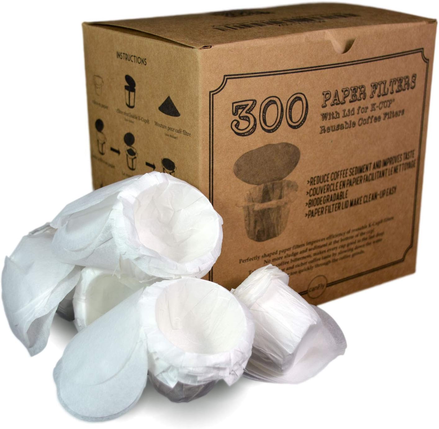 canFly Disposable K-CUP Paper filter with Lid for Keurig single cup coffer filters compatible with Ekobrew, EZ-Cup and other Reusable K-CUP Filters (300 Count)