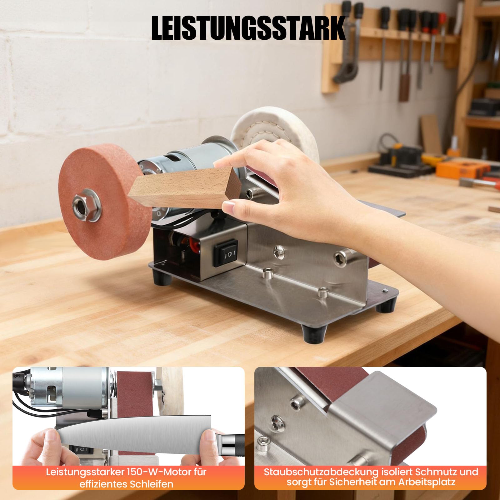 Mini lijadora eléctrica con 20 bandas de lijado, lijadora de mesa y pulidora, 7 niveles ajustables, afilador de cuchillos para metal, cuchillos, ámbar y cerámica
