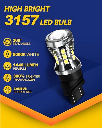 Miniatura 5 de Bombillas LED 3157 para luz de marcha atrás de respaldo, 6000 K blanco brillante 3056 3156 3057 4157 bombillas LED de repuesto para luces de marcha