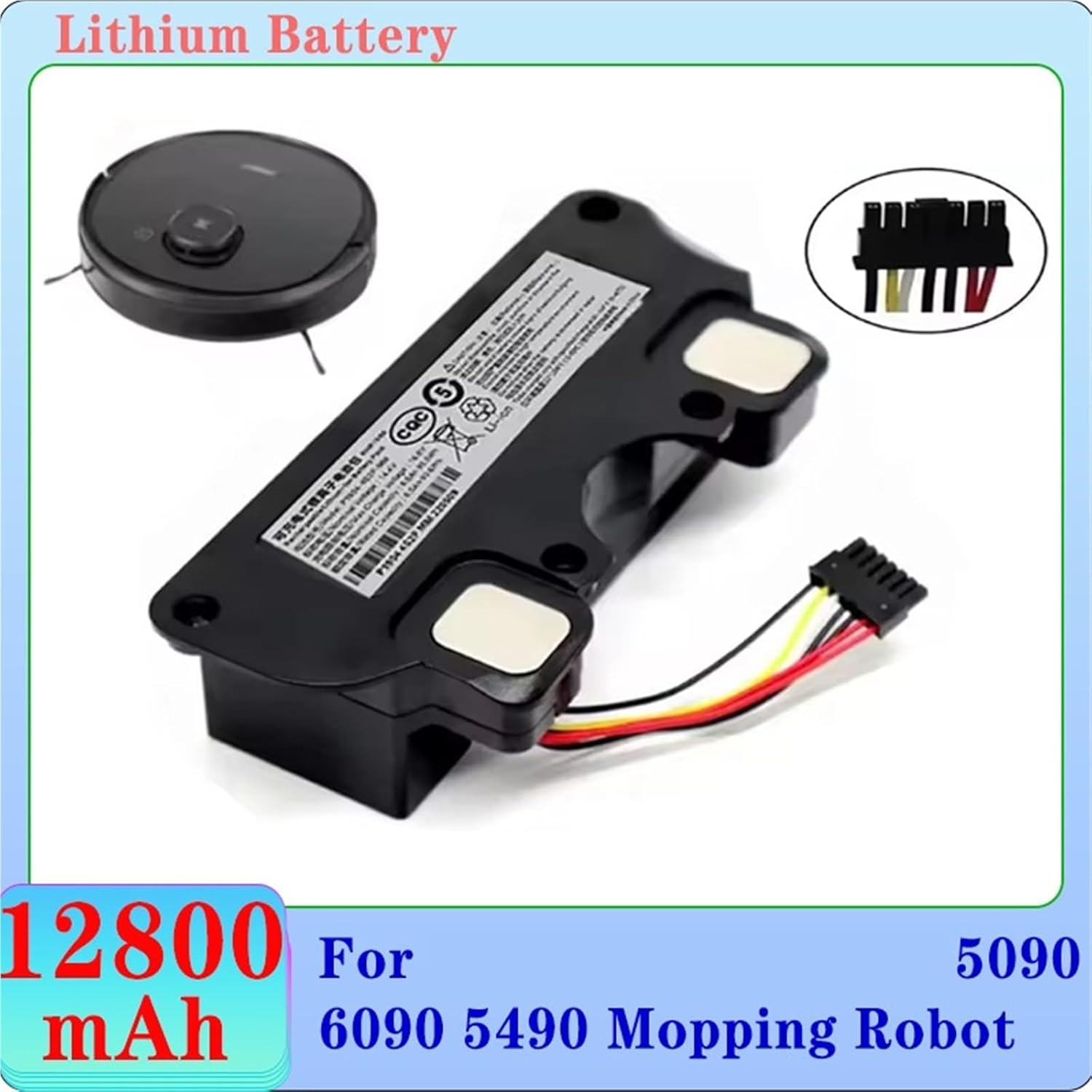 14.4V 12800mAh Replacement Battery，Compatible for CECOTEC Conga，for 5090 5490 6090 7090 Robot Vacuum Cleaner Battery Accessories(9800mAh)