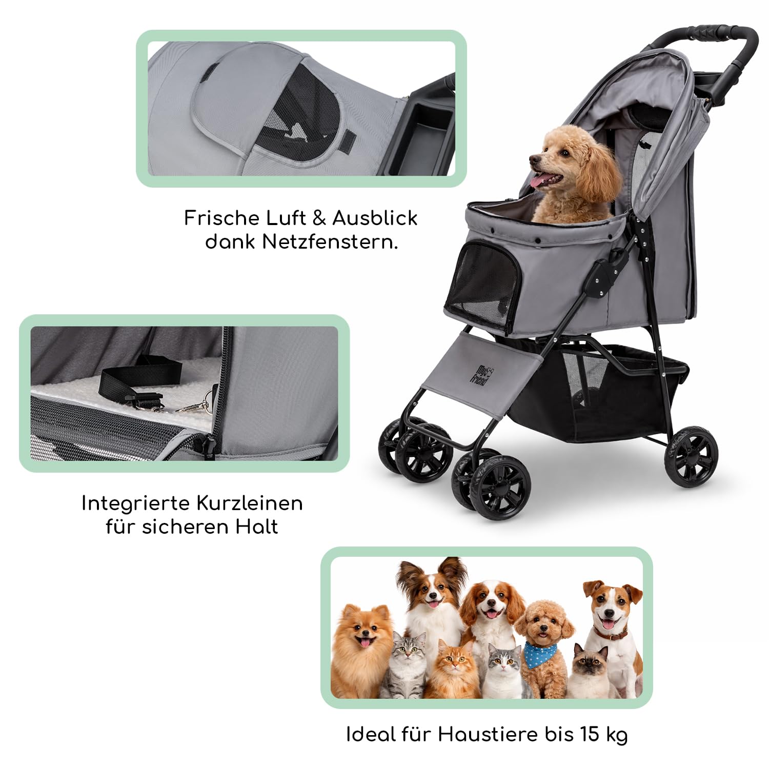 My Friend Passeggino per cani S1 pieghevole fino a 15 kg – Carrello per animali domestici con finestra di ventilazione e vista imbottita, confortevole e sicuro per cani, gatti e piccoli animali