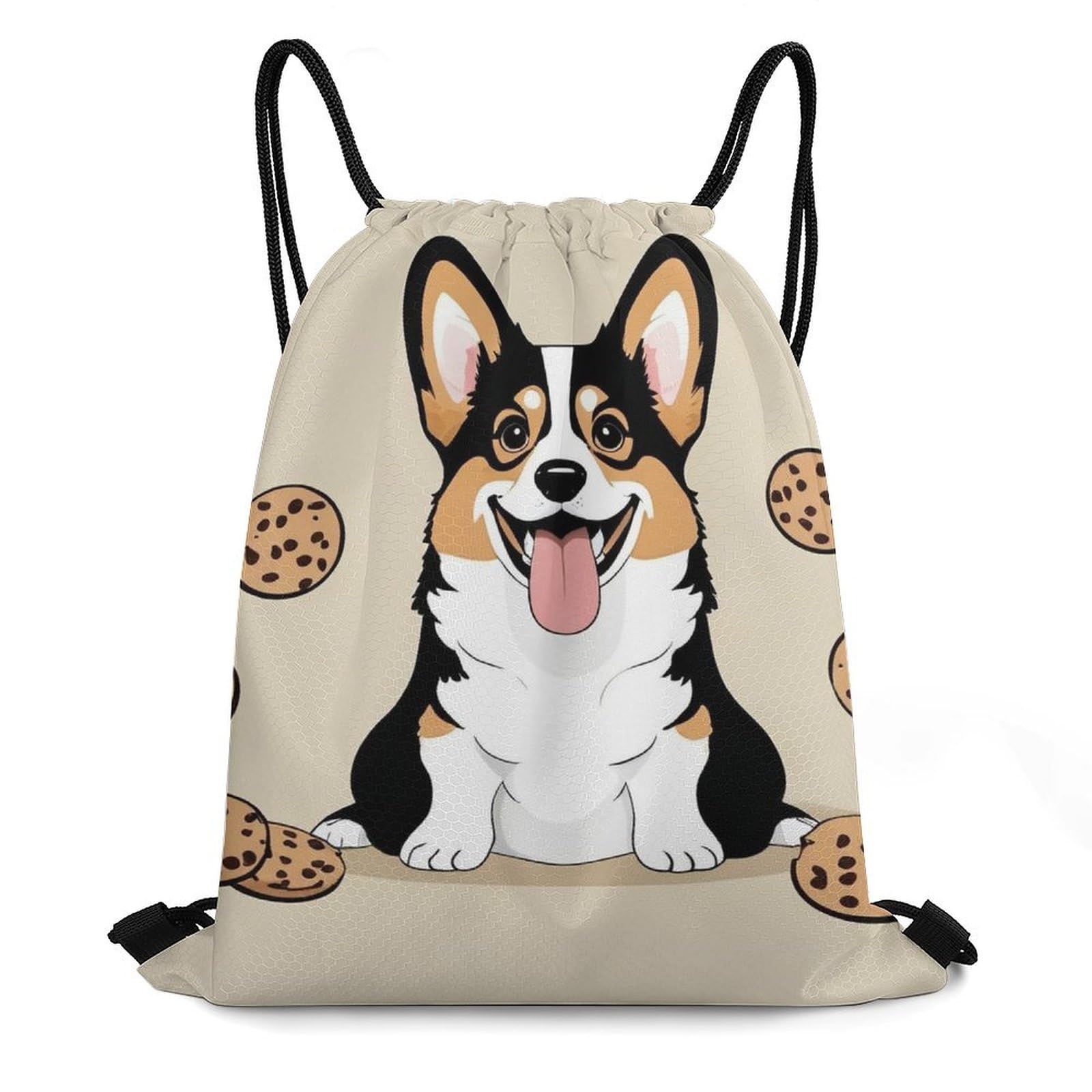 4SEE Lightweight Drawstring Backpacks for Adults, Waterproof Washable Funny Corgi Dogs Cookies (1) String Bags for Beach, Gym, Sports, Travel,