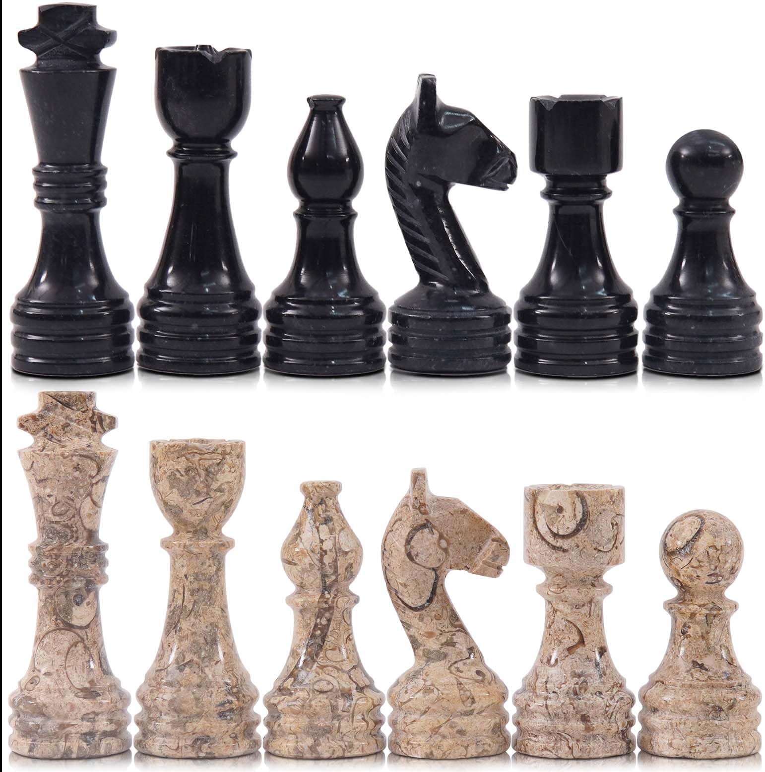 Radicaln Marble Chess Figures 3.5'' Inches Black and Coral Handmade Travel Chess Set and Figure for Adults Board Games, Ideal Chess Pieces