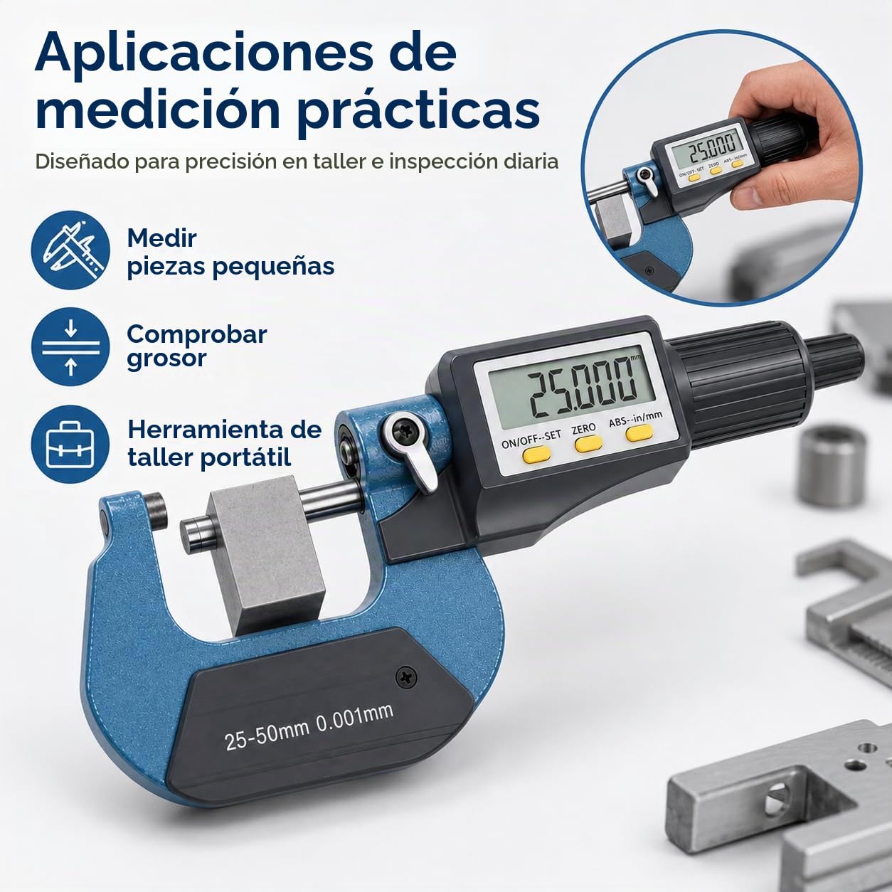 MicróMetro Digital Electrónico LCD, 25‑50mm MicróMetro Exterior Calibre Paquimetro Digital De Alta Precisión Con MéTrica/Pulgada, Herramientas MedicióN De Espesor E Longitud, 0,001mm (0,00005 ")