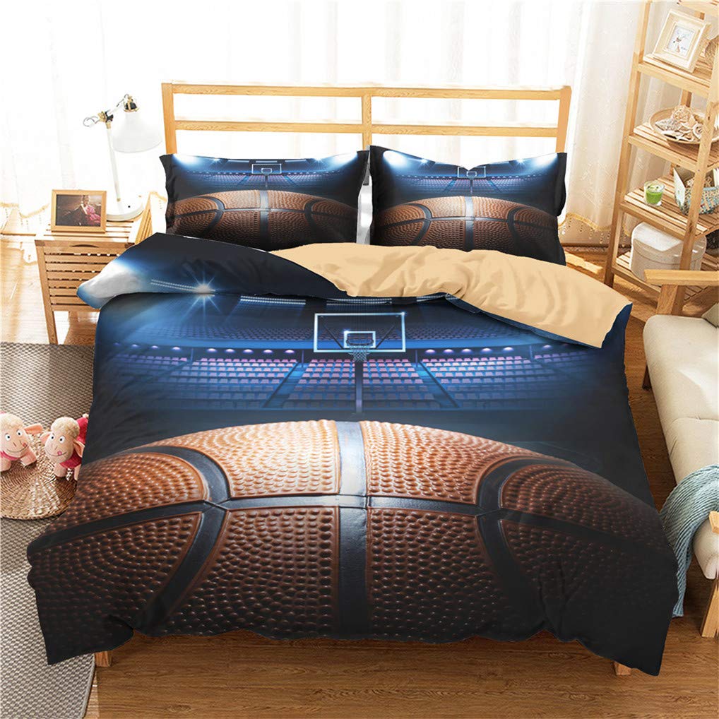 Funda Edredón Impresión 3D Baloncesto Estilo Deportivo Juego Cama Funda Almohada Cielo Estrellado Universo Blanco Negro Amarillo Los Adolescentes Niño niña (Estilo 1, 180x220 cm - Cama 90/105 cm)