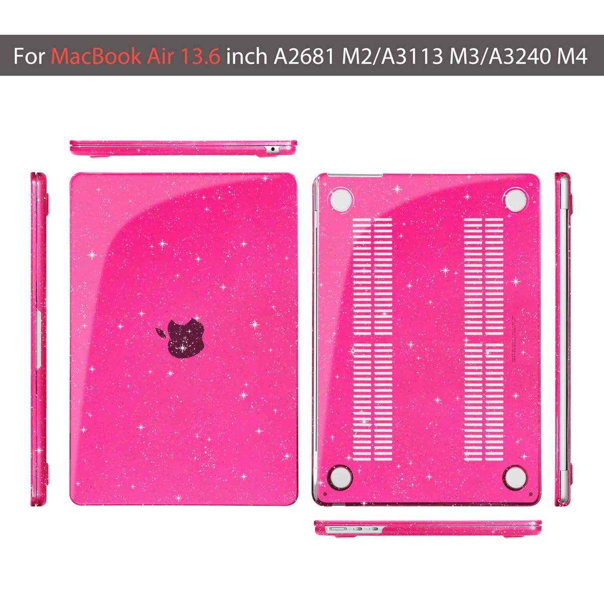 Teryeefi Funda con purpurina para MacBook Air de 13 pulgadas M3 M2 Chip Release 2022-2024 2025, compatible con el modelo A2681/A3113, carcasa rígida con cubierta de teclado para MacBook Air de 13.6